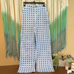 Wild Fable Retro Blue Floral Check Wide Leg Pants Size XS Retro Y2K High Rise